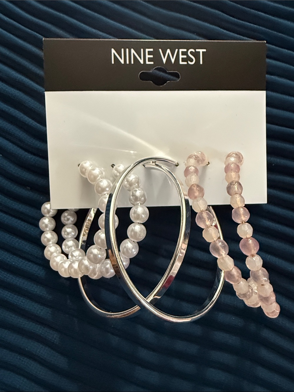 Nine West Silver Hoops with Light Pink & Pearl Bead Earrings